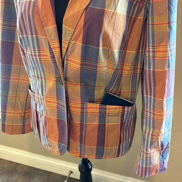 Tommy Hilfiger Madras Plaid vintage boxy blazer.  Fully lined. Women’s XL. - Picture 4 of 13